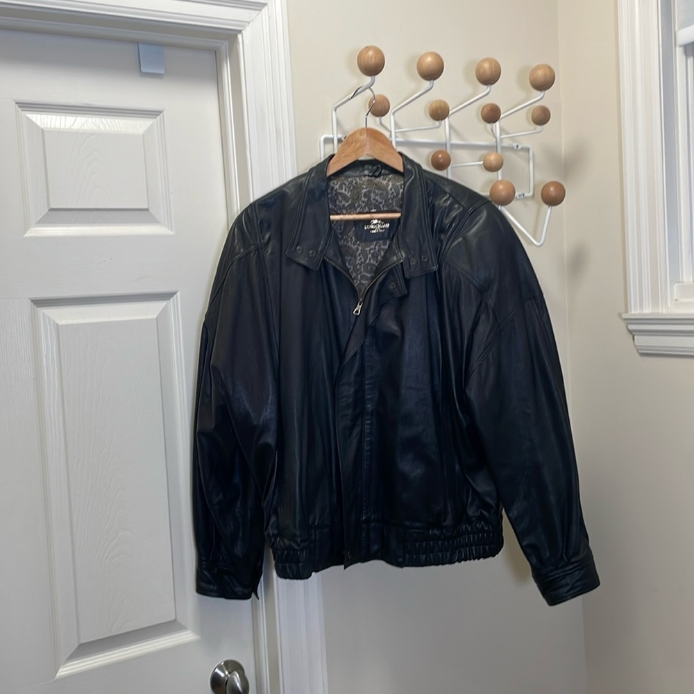 Longchamp Black Leather Bomber Jacket